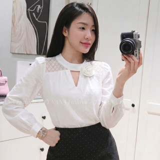Áo Sơ Mi Kiểu Nữ Trắng Thiết Kế Phối Ren Thanh Lịch Tôn Dáng Công Sở | 518