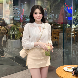 Áo Sơ Mi Kiểu Nữ Trắng Thiết Kế Phối Ren Thanh Lịch Tôn Dáng Công Sở | 518