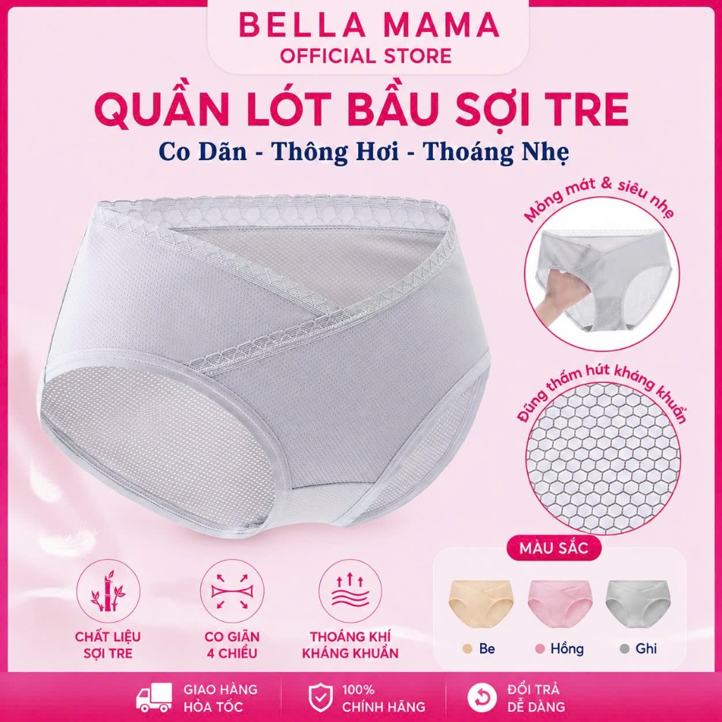 Quần Lót Bầu Cạp Chéo Bella Mama Sợi Tre Thông Hơi Mềm Siêu Co Dãn Mỗi Quần Lót Bầu 1 Túi Zip – Q19.