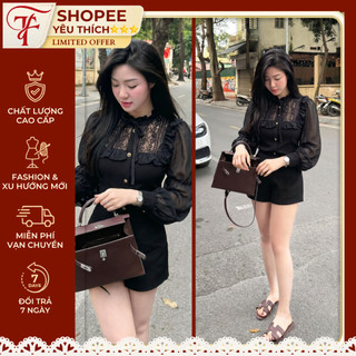 🔥 (HOT TREND) Áo Sơ Mi Nữ Đen Phối Ren Cổ Bèo Thanh Lịch - Áo Kiểu Tiểu Thư Gọn Dáng Hàn Quốc Tôn Dáng Cao Cấp |590