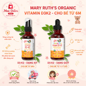 Thực phẩm bổ sung giúp hỗ trợ sức khỏe D3 k2 Mary's ruth dạng xịt và dạng giọt cho bé từ 6m trở lên