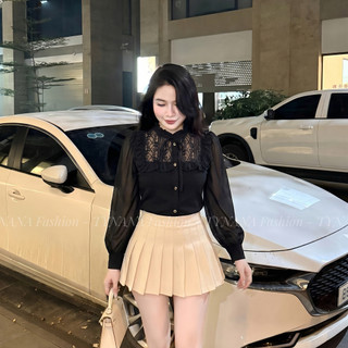 🔥 (HOT TREND) Áo Sơ Mi Nữ Đen Phối Ren Cổ Bèo Thanh Lịch - Áo Kiểu Tiểu Thư Gọn Dáng Hàn Quốc Tôn Dáng Cao Cấp |590