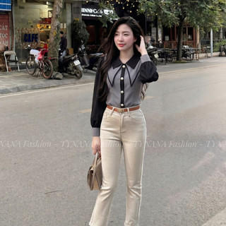 Áo Sơ Mi Kiểu Nữ Phối Tay Bèo - ÁO Công Sở Cài Khuy Phối Viền Đen Ôm Dáng Tiểu Thư | 601