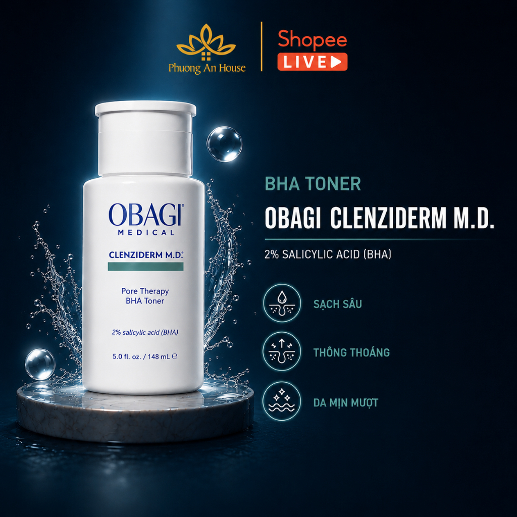 Toner 2% BHA Obagi Hỗ Trợ Giảm Mụn, Dầu Nhờn Tẩy Tế Bào Chết Clenziderm MD Pore Therapy 148ml