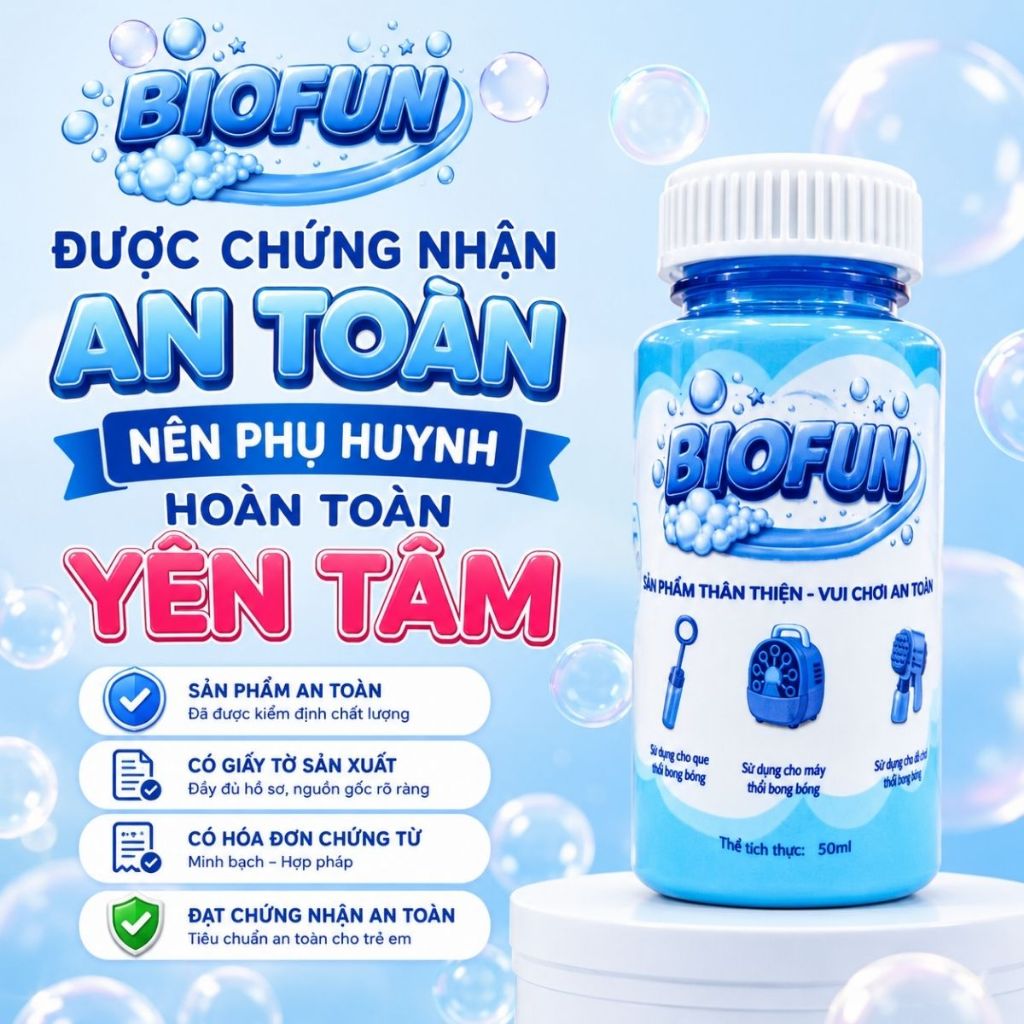 Lọ nước thổi bong bóng xà phòng Biofun 50ml có thể gắn trực tiếp vào máy bắn bubble