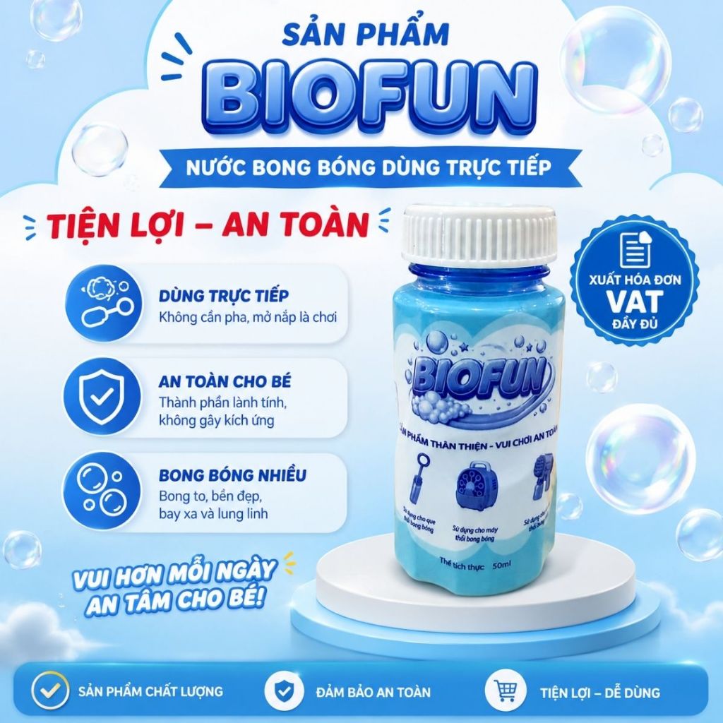 Lọ nước thổi bong bóng xà phòng Biofun 50ml có thể gắn trực tiếp vào máy bắn bubble