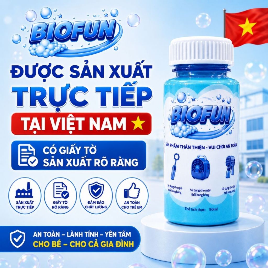 Lọ nước thổi bong bóng xà phòng Biofun 50ml có thể gắn trực tiếp vào máy bắn bubble