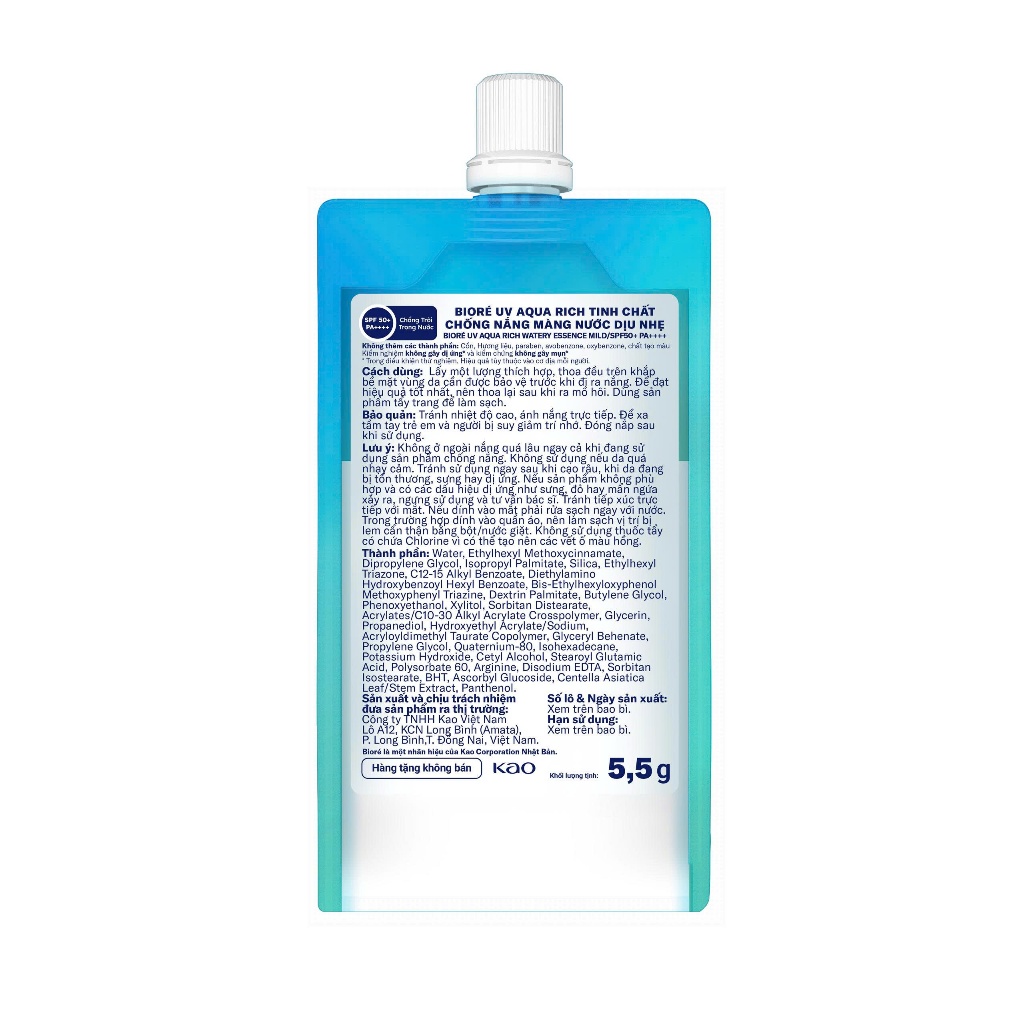 [Quà tặng không bán] Biore UV Aqua Rich Watery Mild Essence Chống Nắng Không Thêm Cồn Dịu Nhẹ 5.5g