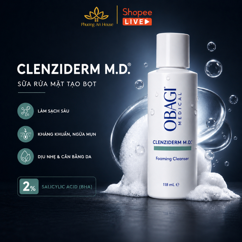 Sữa Rửa Mặt Obagi Clenziderm M.D. BHA 2% 118ml Cho Da Dầu Mụn Làm Sạch Sâu Kiểm Soát Dầu Giảm Mụn