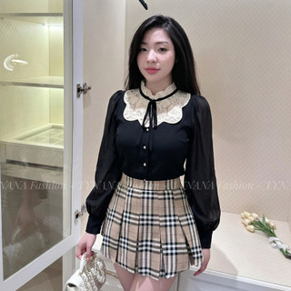 (DEAL GIỚI HẠN) Áo Sơ Mi Nữ Trắng Tay Dài Cổ Trụ Phối Ren - Áo Văn Phòng Công Sở Thanh Lịch Phong Cách Hàn Quốc 609