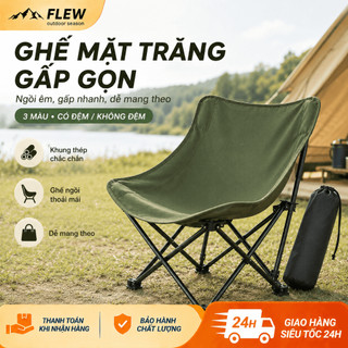 Ghế Mặt Trăng Gấp Gọn Ngoài Trời, Ghế Xếp Cắm Trại Lưng Cao Vải Oxford Khung Thép Chắc Chắn Dễ Mang Theo
