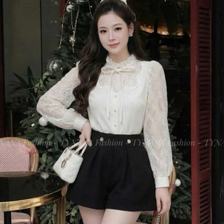 (ÁO SANG CHẢNH)Áo Sơ Mi Nữ Ren Trắng Cổ Nơ Thanh Lịch Tôn Dáng - Áo Công Sở Tay Dài Tiểu Thư Hàn Quốc Cao Cấp 611