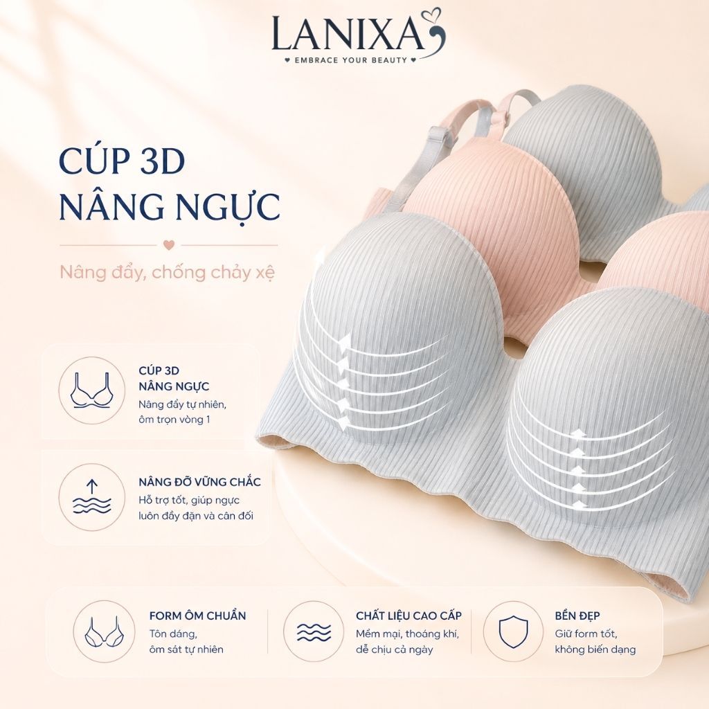 Áo ngực nữ không gọng đệm mút bàn tay nâng ngực tạo khe gợi cảm, Áo lót đúc su cao cấp LANIXA A5277