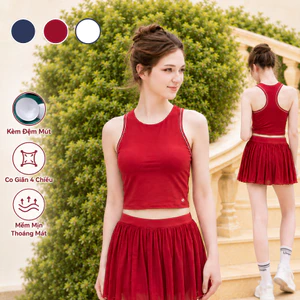 Áo Croptop LV26N01F133 Cổ Tròn, Áo Ba Lỗ Nữ Kèm Đệm Chơi Pickle Ball, Tennis, Yoga
