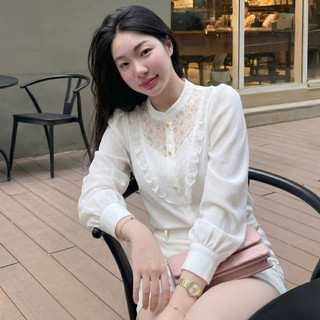 Áo Sơ Mi Nữ Kiểu Hàn Quốc Trắng Thiết Kế Phối Ren Tay Voan Thanh Lịch Tiểu Thư  | 716