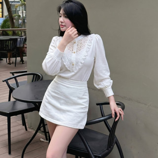 Áo Sơ Mi Nữ Kiểu Hàn Quốc Trắng Thiết Kế Phối Ren Tay Voan Thanh Lịch Tiểu Thư  | 716
