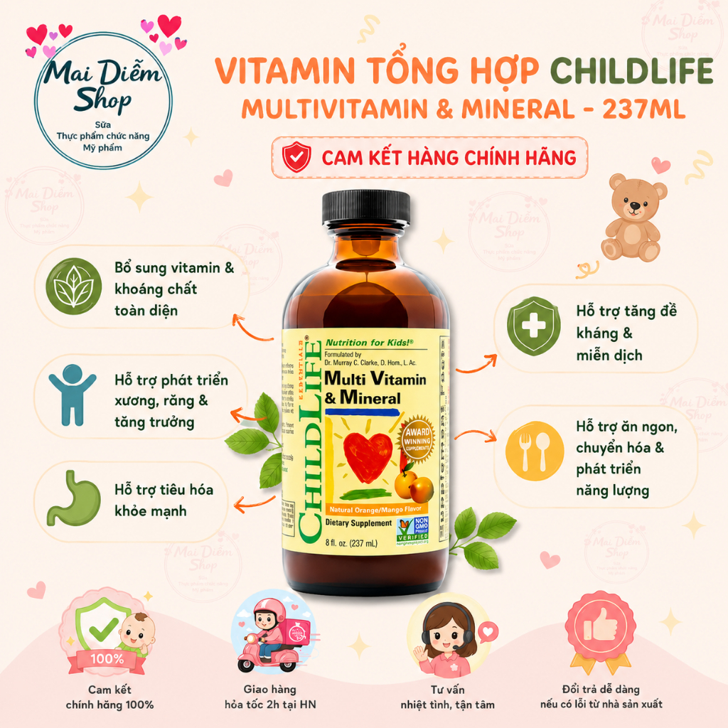 [Hàng Mỹ] Siro bổ sung Vitamin và khoáng chất Childlife Multivitamin & Mineral cho bé