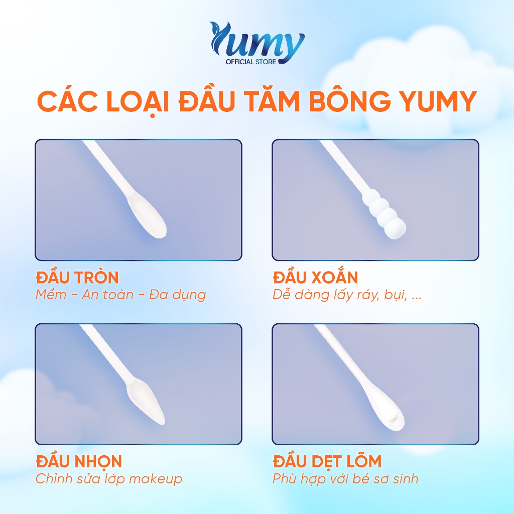 Combo 10 hộp Tăm bông cho trẻ sơ sinh YUMY đầu bông siêu nhỏ, 280 chiếc thân giấy an toàn (TB11_127)
