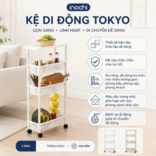 Kệ di động Inochi- Tokyo màu Trắng/Ghi - Tiện Lợi, có bánh xe