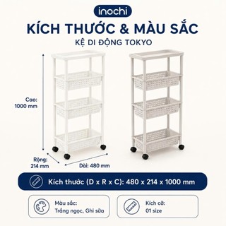 Kệ di động Inochi- Tokyo màu Trắng/Ghi - Tiện Lợi, có bánh xe