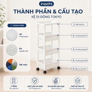 Kệ di động Inochi- Tokyo màu Trắng/Ghi - Tiện Lợi, có bánh xe