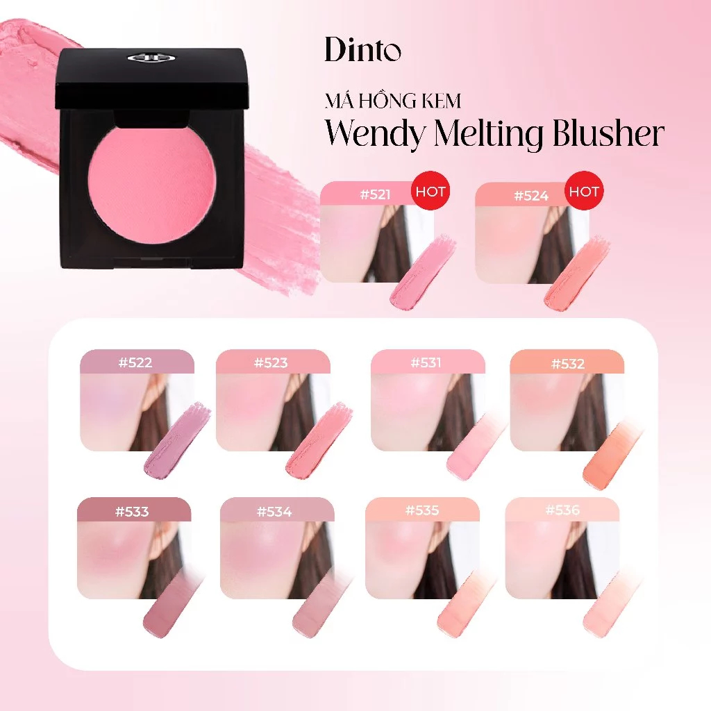 Má hồng kem thuần chay Dinto căng bóng mịn lì Be My Wendy Marshmallow & Melting Blusher