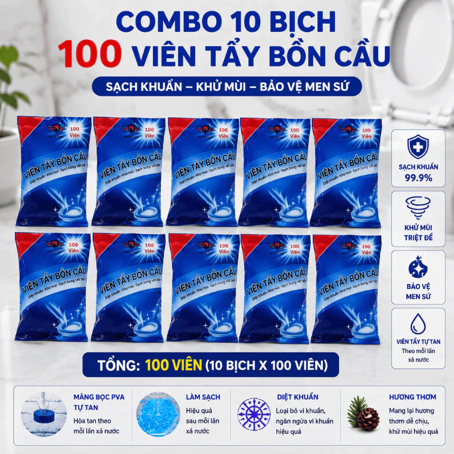 Viên Thả Bồn Cầu Tẩy Sạch Mảng Bám Khử Mùi Hàn Quốc, Viên Tẩy Bồn Cầu Gói 10 Viên Cực Kỳ Tiện Lợi - Huy Tưởng | BigBuy360 - bigbuy360.vn