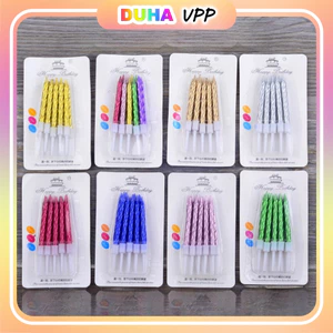 Combo 10 Vỉ Nến Vằn Hàn Quốc Trang Trí Bánh Sinh Nhật, Nến Xoắn Béo Trang Trí Bánh Kem DUHA 043