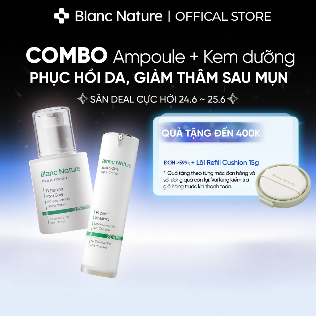 COMBO Phục Hồi Da Sau Mụn - Blanc Nature Snail & Cica Repair Cream 