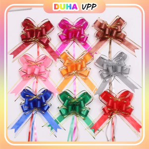 Túi 10 Nơ Rút Gói Quà Loại 1, Nơ Rút Trang Trí Quà Tặng Loại Đẹp Size 30 Kẻ Vàng, Trái Tim DUHA 047