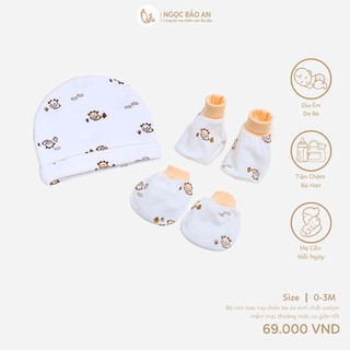 Honey (0-3M) Set nón bao tay chân bo sơ sinh chất cotton mềm mại, thoáng mát, co giãn tốt.