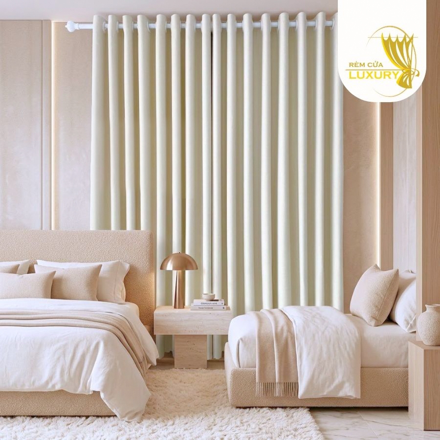 Rèm cửa chống nắng màu Vàng Kem N5 vải bố nhuyễn cao cấp, phù hợp cửa sổ, cửa chính remcualuxury