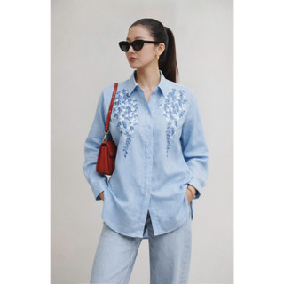 SWANLAKE | Áo Sơ Mi Nữ Chất Vải Linen Tưng Premium Cao Cấp Tay Dài Thêu Hoa Thanh Lịch A13696