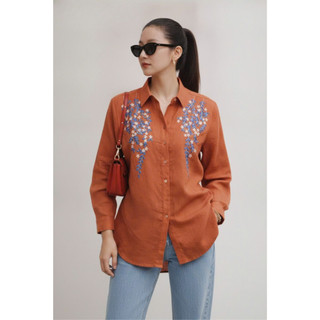 SWANLAKE | Áo Sơ Mi Nữ Chất Vải Linen Tưng Premium Cao Cấp Tay Dài Thêu Hoa Thanh Lịch A13696