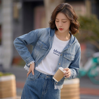 Áo khoác JEAN nữ MOLADY form lửng phối ren trẻ trung tôn dáng K584