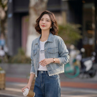 Áo khoác JEAN nữ MOLADY form lửng phối ren trẻ trung tôn dáng K584