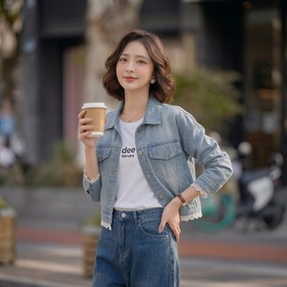 Áo khoác JEAN nữ MOLADY form lửng phối ren trẻ trung tôn dáng K584