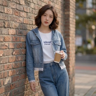 Áo khoác JEAN nữ MOLADY form lửng phối ren trẻ trung tôn dáng K584