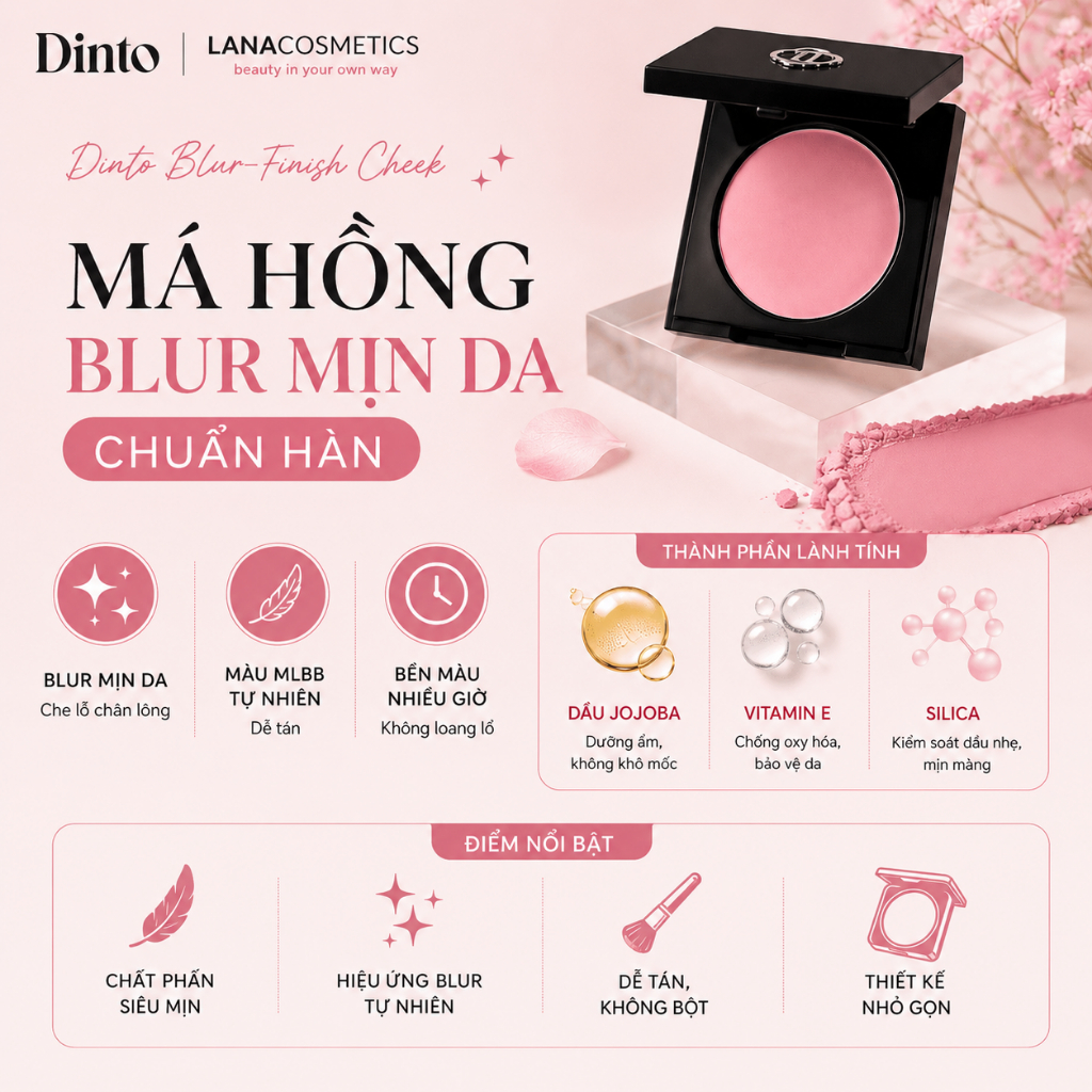 Má hồng kem thuần chay Dinto căng bóng mịn lì Be My Wendy Marshmallow & Melting Blusher