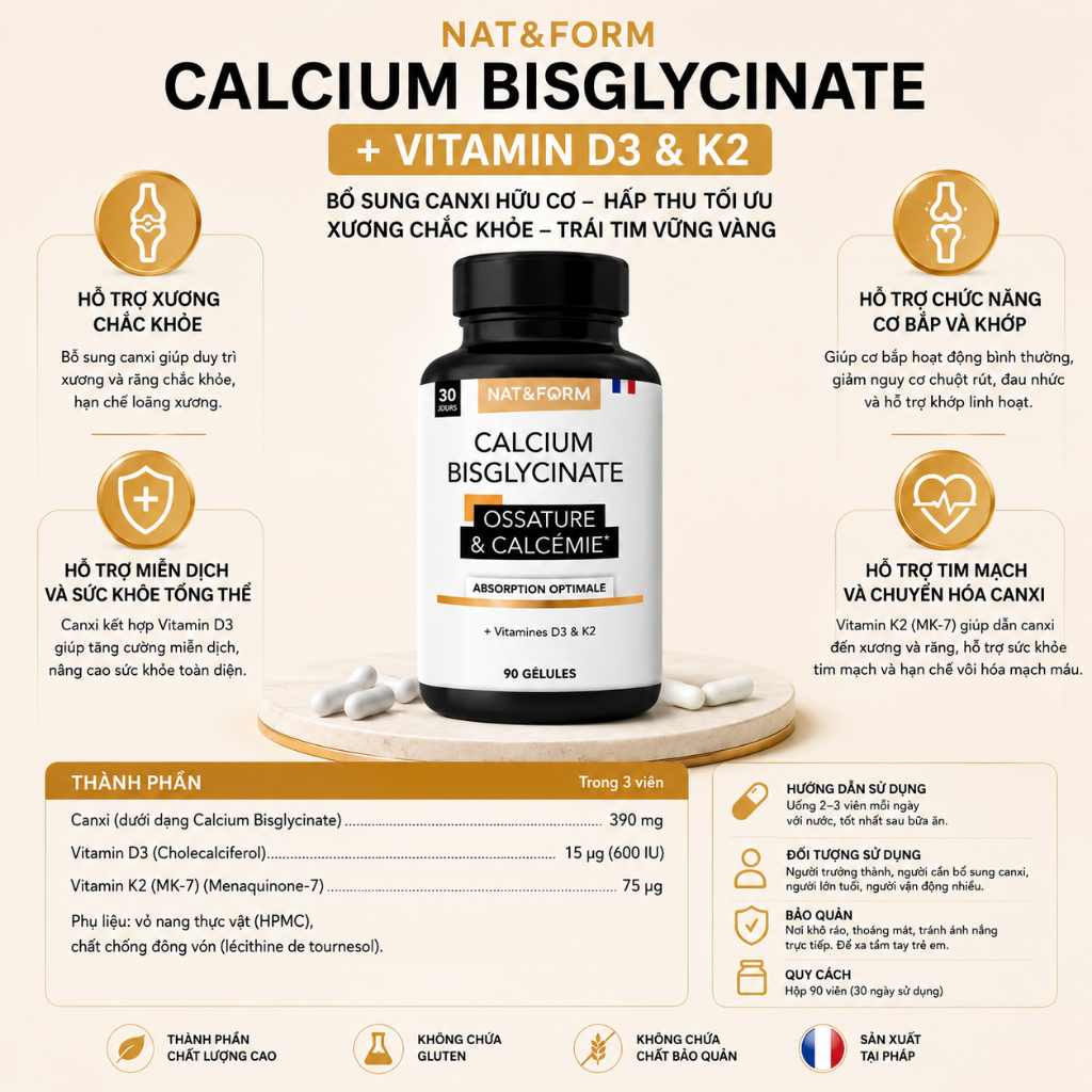 Nat&Form Calcium Bisglycinate – Bổ sung canxi cho cơ thể