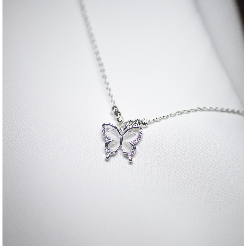 Dây Chuyền Bướm Mạ Bạc Celestial Wings Cao Cấp Nữ - Vòng Cổ Mặt Bướm Đính Xà Cừ Thanh Lịch Sang Trọng