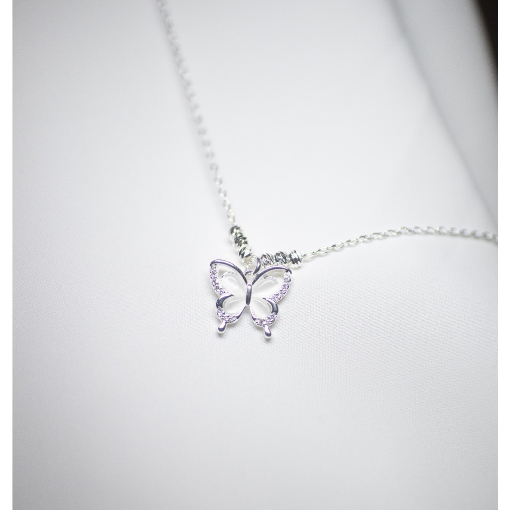 Dây Chuyền Bướm Mạ Bạc Celestial Wings Cao Cấp Nữ - Vòng Cổ Mặt Bướm Đính Xà Cừ Thanh Lịch Sang Trọng