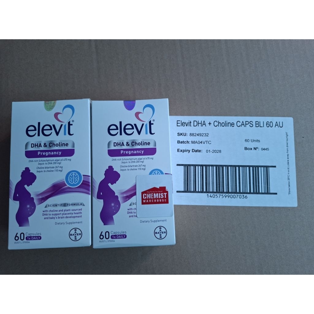 (Date 2028+Tem Chemist) Elevit DHA bầu, Viên uống Elevit DHA & Choline For Pregnancy and Breastfeeding của Úc 60 viên