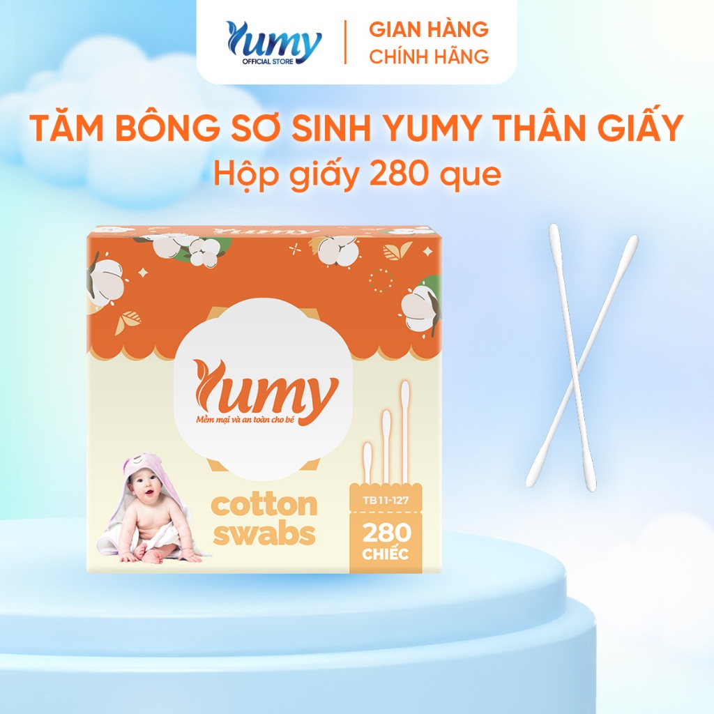 Combo 10 hộp Tăm bông cho trẻ sơ sinh YUMY đầu bông siêu nhỏ, 280 chiếc thân giấy an toàn (TB11_127)