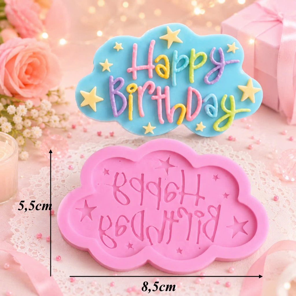Khuôn happy birthday hình mây