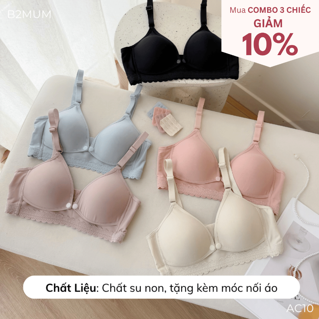 Áo Lót Bầu Mở Cúc Trước Cho Con Ti – Áo Ngực Bầu & Sau Sinh Không Gọng - Co Giãn Mềm Mại, Tặng Móc Nối AC10 B2MUM