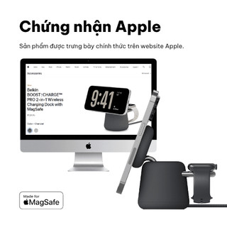 Đế sạc không dây 2 trong 1 Belkin BoostCharge Pro Magsafe 15W sạc nhanh không dây tùy chỉnh góc độ - không kèm sạc