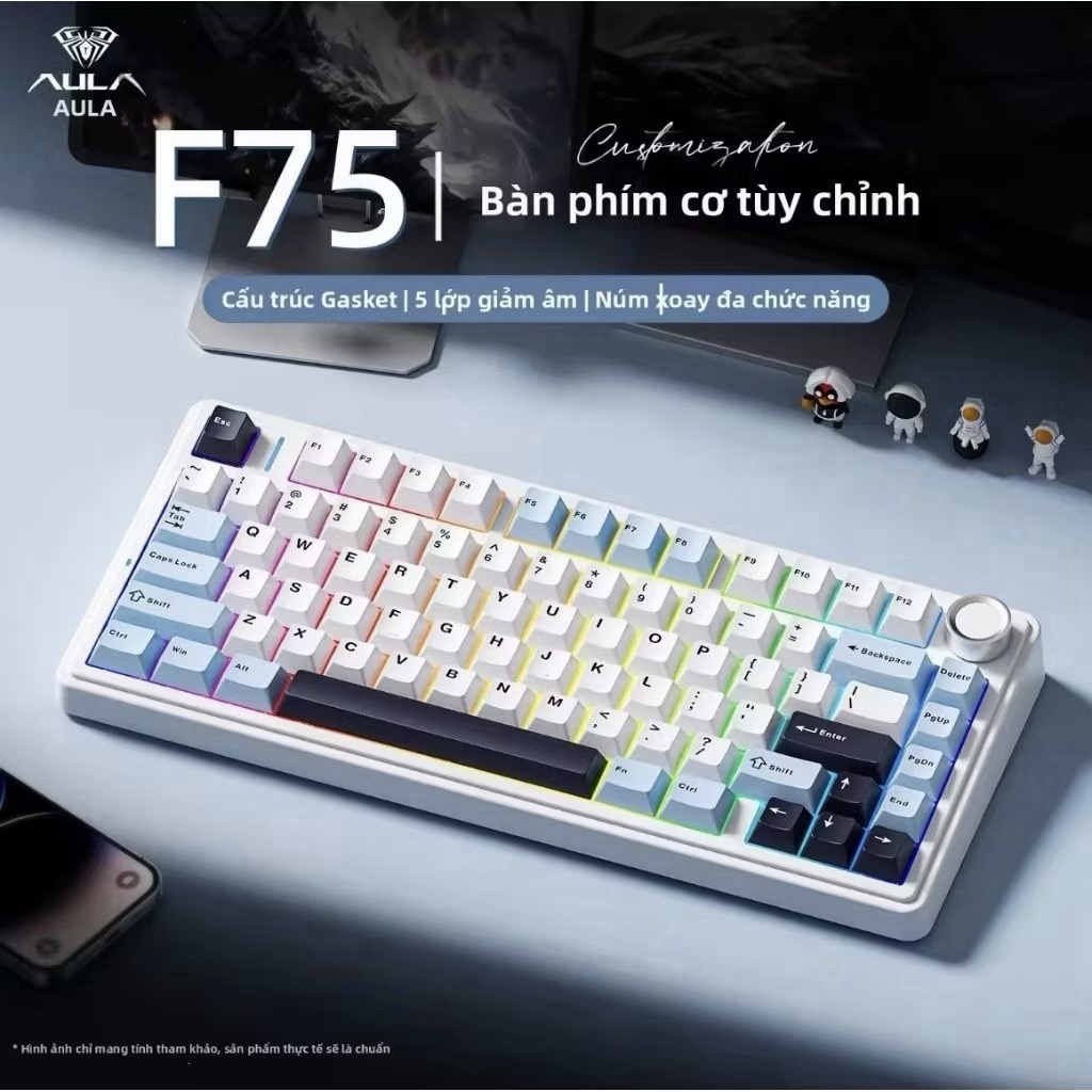 [Hoả tốc] Bàn phím cơ aula F75 mạch xuôi led rgb 3 mode kết nối hotswap 5 pin | BigBuy360 - bigbuy360.vn