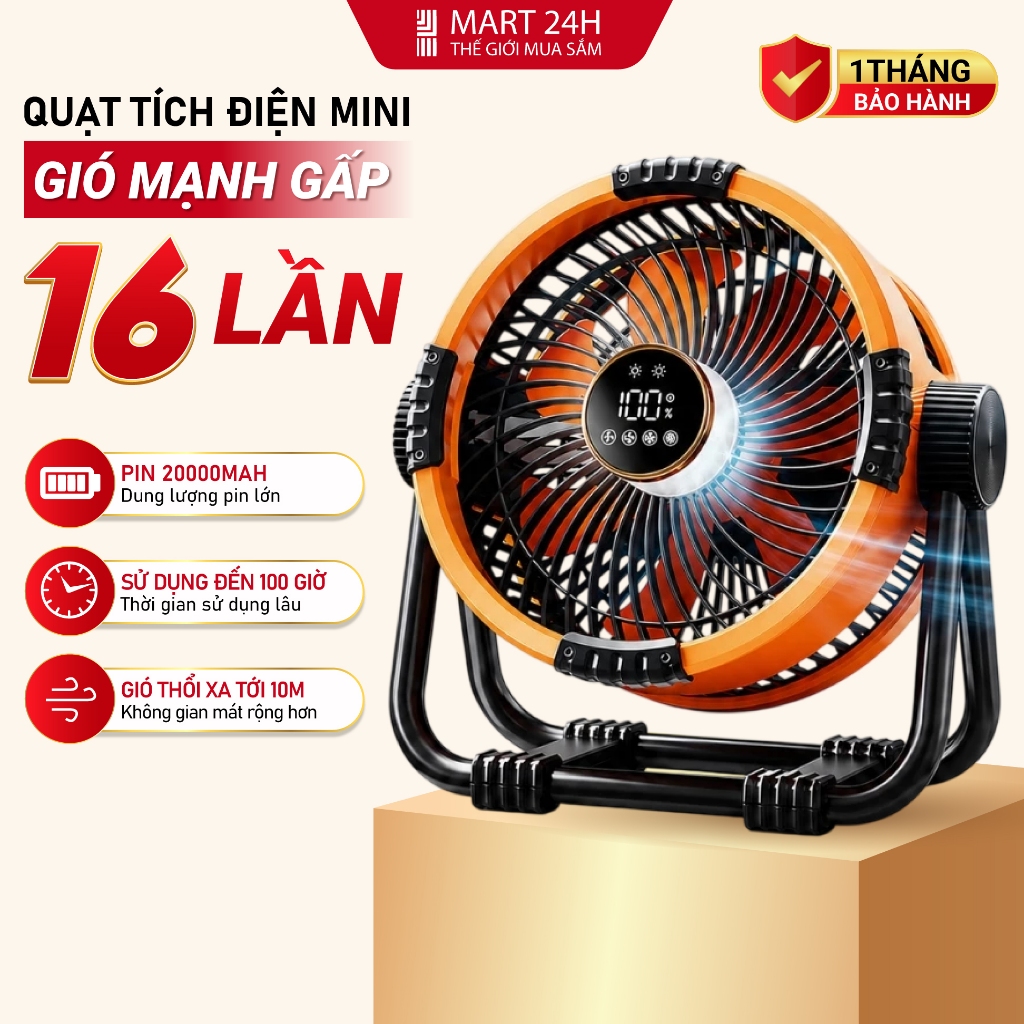 Quạt Tích Điện Mini 20000mAh TS2285 MART24H Gió Mạnh 16 lần, Lạnh tới 20 độ, BH 1 Tháng