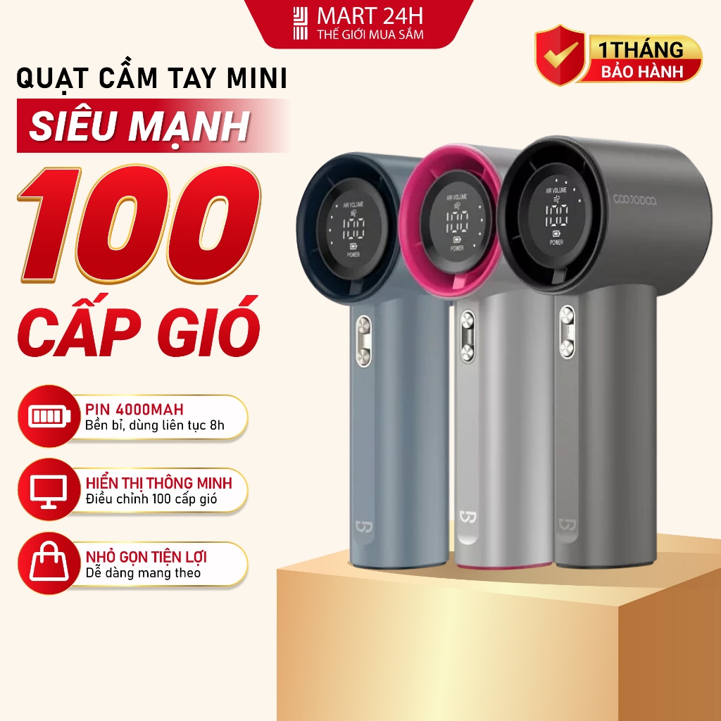 Quạt Cầm Tay Mini 4000mAh Động Cơ Turbo F12 Pro, 5 cấp gió dùng liên tục đến 8 giờ MART24H